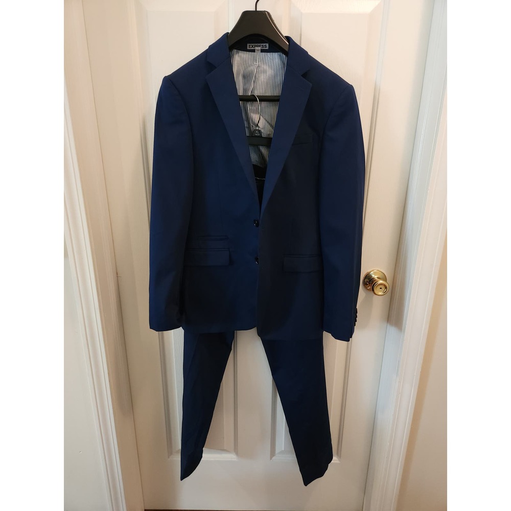 Express Mens Navy Blue Suit Photographer Slim Fit